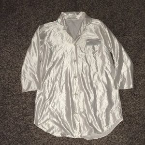 Private Moments White Button Up Night Shirt Dress